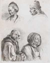 Estudo de quatro cabeças, 1770.