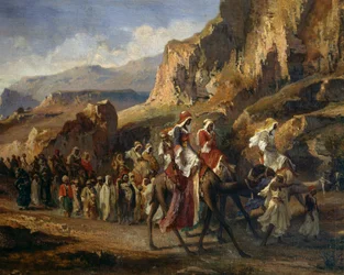 Caravanas que atravessam as montanhas marroquinas, por Jean-Joseph Bellel (1816-1898), França