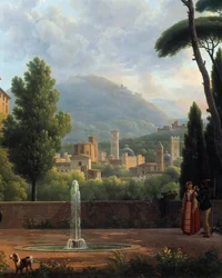Landscape tem o Pormenor da Fonte de um quadro de Joseph Bidault (1758-1846). 1821 Valência. Museu de Belas Artes