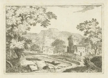 Paisagem do rio com casas e torres