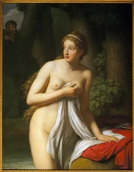 Ninfa Surpresa. Pintura de Jean Joseph Taillasson (1745-1809), Oil On Canvas. Arte Francais Século XVIII. Musee des Beaux Arts de Toulouse.