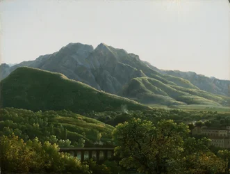 Vista da ponte e parte da cidade de Cava, Reino de Nápoles