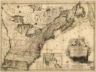 Mapa dos Estados Unidos da América após o Tratado de Paz de 1783.