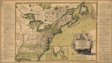 Mapa dos Estados Unidos da América, na sequência do Tratado de Paz de 1783.