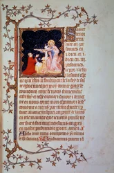 Duque João I de Berry (1340-1416) perante a Santíssima Trindade. Miniatura do manuscrito (ms. lat. 18014) «As Pequenas Horas de João de Berry», iluminado por Jean le Noir, cerca de 1375. Paris, B.N.