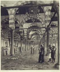 Oração Pública na Mesquita de Amron, de "Uma Colecção de Obras de Jean-Leon Gerome em 100 Fotogravuras".