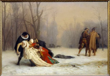 Duelo após uma máscara esférica Pintura por Jean Leon Gerome (1824-1904)