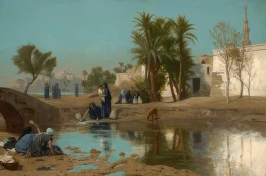 Fellachinnen escavando água. Por volta de 1873 a 75