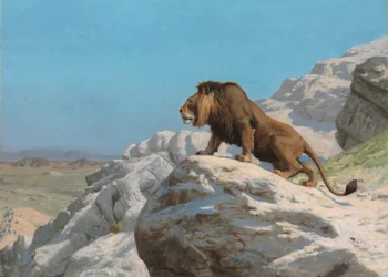 Leão à espreita, c.1885 (óleo sobre painel de madeira)