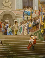 Recepção de Louis 2 de Bourbon Conde, disse o Grande Conde pelo rei Louis 14 a Versalhes em 1674