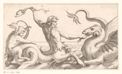 Triton lutando contra um monstro marinho