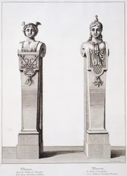 Bustos de mercúrio e Minerva por Louis Lerambert em Versalhes, 1674