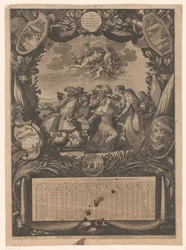 Calendário para 1659: Alegoria sobre a submissão de Flandres a Luís XIV Calendário para 1659: Alegoria da rendição de Flandres a Luís XIV Almanach, pour l