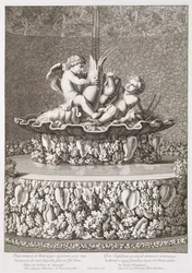 Fonte com dois cupidos montando um lagostim, desenhado por Jacques Houseau, em Versalhes, 1677