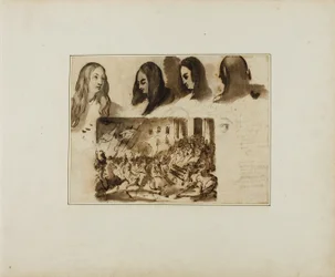 Quatro vistas de uma cabeça de mulher; um desfile perante Luís XVIII