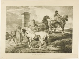 Cavalos a caminho de uma feira, placa 3 de Vários temas desenhados a partir da vida na pedra