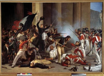 Revolução de 1830: "During the Three Glorieuses, prise du louvre le 29/07/1830 et massacre des guards swiss" Pintura de Jean Louis Bezard (1799-apres 1861) 1830 Sol. 1,76 x 2,45 m Paris, musee Carnavalet - Revolução de 1830: "Tomada do Louvre a