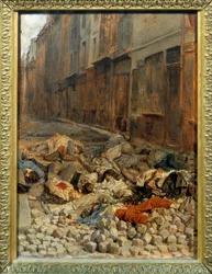 Revolução de 1848: «A barricada na rue de la Mortellerie em junho de 1848 ou memória da guerra civil», 1848, 0,29 x 0,22 m, Paris, Museu do Louvre