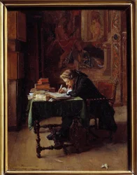 Jovem escrevendo em seu escritório Quadro de Ernest Meissonier