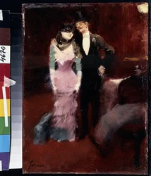 Partida de um baile de máscaras na Ópera de Paris. Pintura de Jean-Louis Forain (Jean Louis Forain