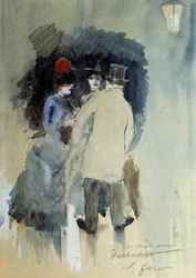 La rencontre Watercolour de Jean Louis Forain (1852-1931) Século XX.