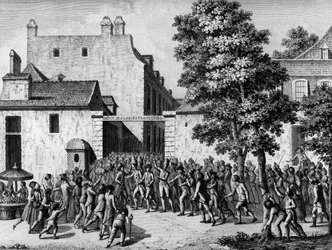 Revolução Francesa: Os guardas franceses resgatam Monsieur du Chatelet, seu coronel, da excitação popular de 12 de julho.