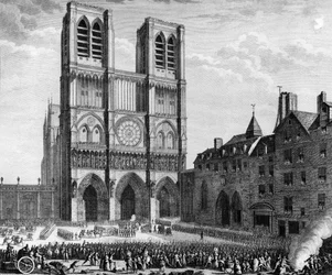 Revolução Francesa: Thomas de Mahy, Marquês de Favras (1744-1790) fazendo reparações em frente a Notre Dame de Paris na ilha de la cite em 19 de fevereiro
