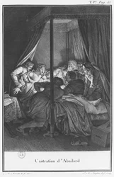 Abelardo castrador, ilustração de "Lettres d&39;Heloise e d&39;Abelard", volume I, p. 33, obra de Vincent Marie Langlois, o Jovem (n.1786)