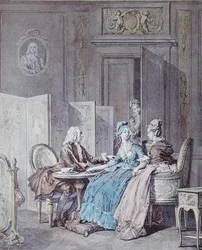 A Declaração da Gravidez, 2ª metade do século XVIII, gravada por Pietro Antonio Martini (1739-97) (gravura colorida) (ver também 19554)