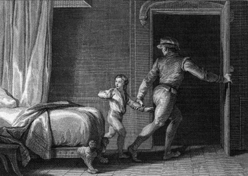 Fuga de Ricardo, Duque de Nomandie, 944: detido em França pelo Rei Luís IV de Outremer, o futuro Ricardo I da Normandia (930-996) foi libertado graças à ajuda de Osmond, um desses oficiais. Gravura de Jean Michel Moreau, dit Moreau le Jeun