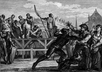 Castigo de Bernardo, Rei da Itália (ca. 797-818), 818: está morto por se revoltar contra Luís I, o Pio ou o Debonário. Gravura de Jean Michel Moreau, dit Moreau le Jeune (1741- 1814)
