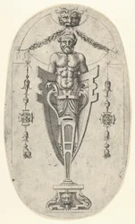 Figura Terminal Masculino, Torso com Barba e Turbano em Pedestal de Meio Comprimento Enclausurado ..., ca. 1543.
