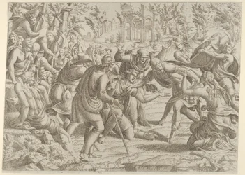 O Traiçoeiro Sinon Traiçoeiro trazido para o Acampamento Trajano pelos Pastores, 1535-55.