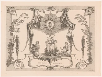 Design para painéis com crianças por uma fonte Les Enfans de Momus (título no objeto) Oeuvre de Antoine Watteau (título da série) L