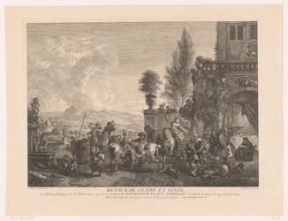Retorno da festa de caça Devolva o chasse et curée (título no objeto) Impressões após pinturas de Philips Wouwerman (título da série) Oeuvres de Ph.pe Wouwermans Hollandois (título da série)