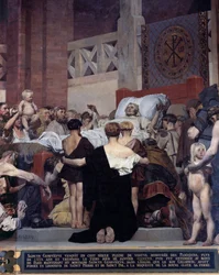 A morte de Santa Genoveva, padroeira da cidade de Paris. Pintura mural de Jean Paul Laurens (1838-1921), Paris, Panteão