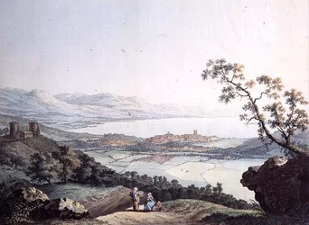 Vista de Genebra de Saconex em Savoy, gravada por Jean Philippe Linck II (1770-1812) e Jacob Philippe Hackert (1737-1807) (gravura)
