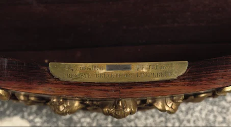Detalhe de uma mesa central Napoleão III, c.1856 (pau-rosa e esmalte) (ver também 476434 e 476435)