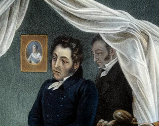 A Morte de Napoleão, 5/05/1821 em Sainte Helene Detalhe representando Louis Etienne Saint Denis conhecido como o "Mameluck Ali" (1788-1856). Litografia de Jean Pierre Marie Jazet (1788-1871) baseada na pintura de Charles Auguste Steuben (1788-1856) Malmais