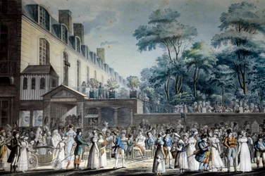 Vista de Paris: o calçadão do jardim turco. Litografia de Jean Pierre Marie Jazet (1788-1871)