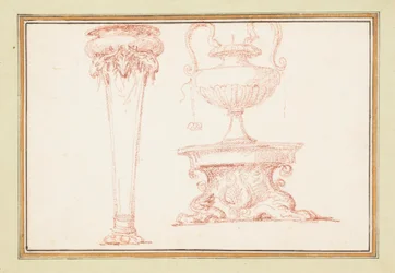 Desenho encadernado, Um vaso e uma lâmpada num suporte, em Dessins d