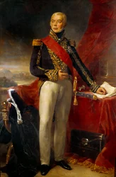 Retrato no pé de Etienne Jacques Joseph Alexandre Mac Donald, Duque de Taranto, Marechal de França (1765-1840) Pintura de Jean Sebastien Rouillard (1789-1852) 1837 Sol. 2,23x1,43 m
