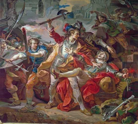 O assassinato de Étienne Marcel (c. 1316-58), desenho para uma tapeçaria dos Gobelins, 1783