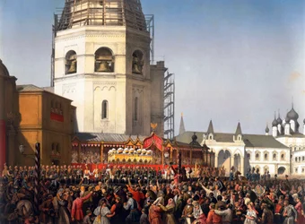 Procissão após a coroação do czar Alexandre II da Rússia, Moscovo, 1856.