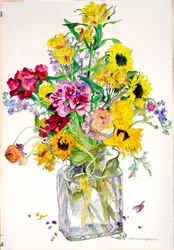 Girassóis, Godetia, Alstroemeria, Ranunculus