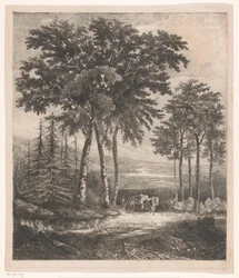 Paisagem com carroça de cavalos