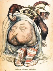 O Albion Imórbido - Edward VII". Cartoon de Jean Veber sobre a Guerra dos Bôeres - "L