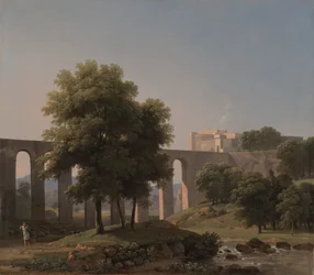 Um aqueduto perto de uma fortaleza