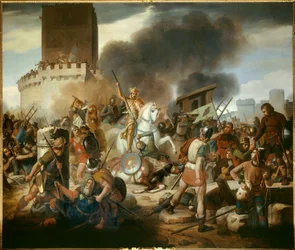 Conde Eudes (Odon) (860 - 898) defende Paris contra os normandos em 886, pintura de Victor Schnetz (1787-1870)