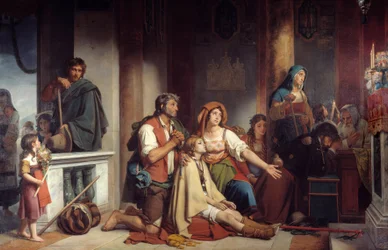 O desejo tem Nossa Senhora Grupo de Enfermos e Doentes Orando a Nossa Senhora. Pintura de Victor Schnetz (1787-1870) 1831 Sol. 2,82x4,90 m